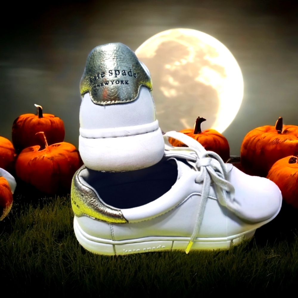 🎃 KATE SPADE NY WHITE LEATHER SNEAKERS SIZE 8.5 EUC